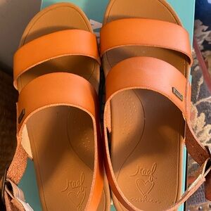 Reef Women’s Orange Dual-Strap Leather Sandals